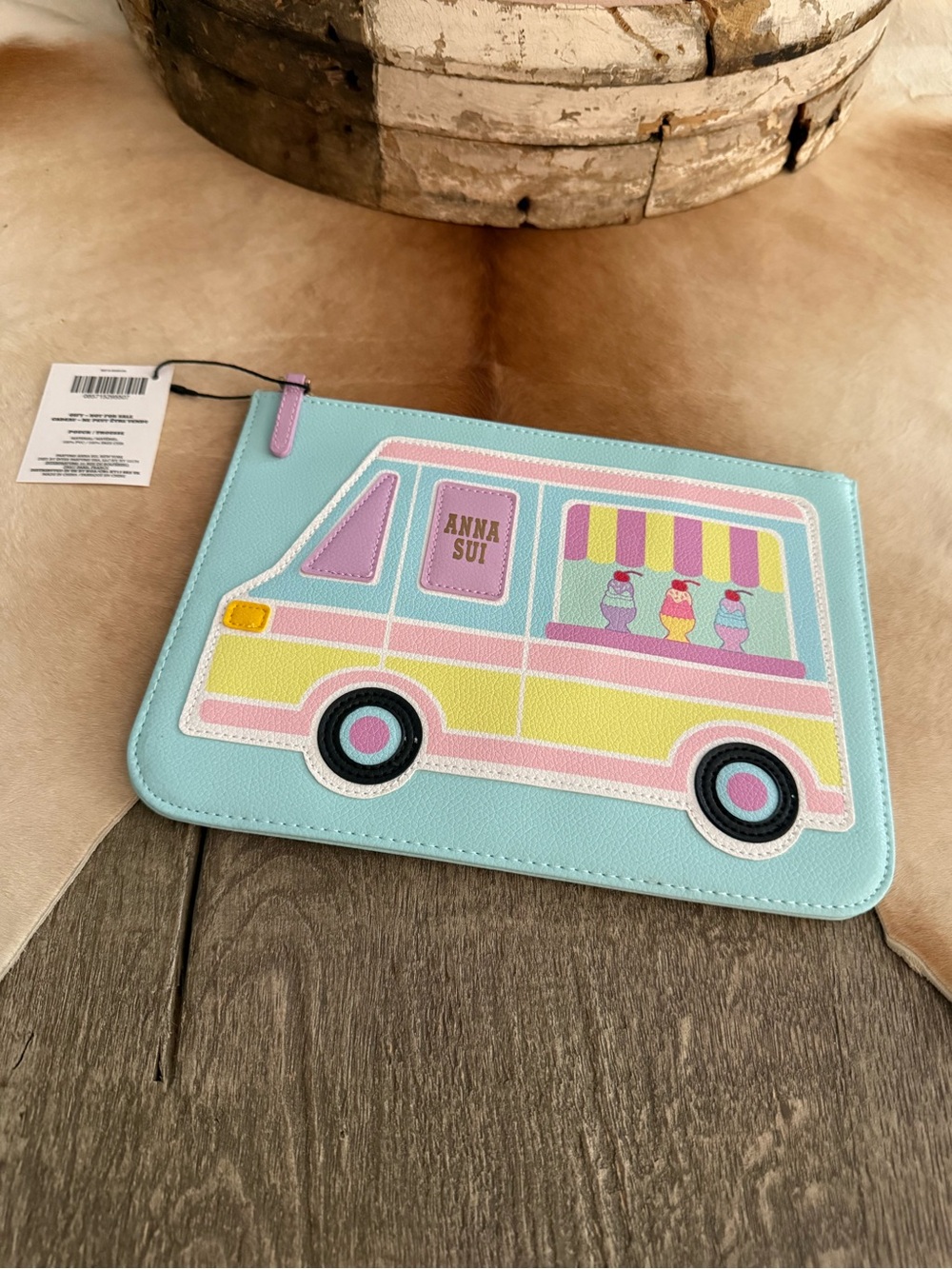 Brand NWT Anna Sui Ice Cream Truck Design Cosmetic Pouch in Light Blue
